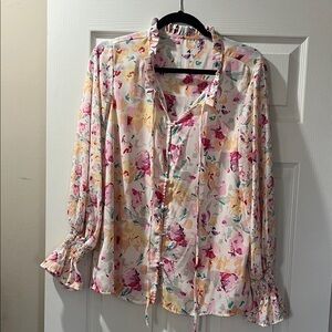 Floral Ruffle Blouse - Pink and White